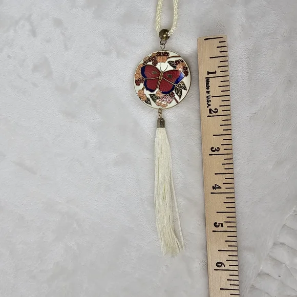 Vintage Cloisonne Butterfly Pendant Necklace - Picture 7 of 10
